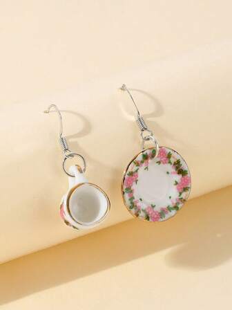 1 Pair Bohemian Ceramic Flower Earrings, Cute Chinese Style Mini Dangle Earrings
