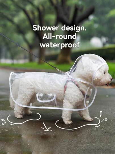 1 peça jaqueta de chuva para cachorro de poliuretano transparente com capuz, casaco impermeável para animais de estimação ao ar livre