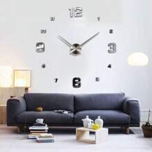 1 pieza Reloj de plata estilo nórdico para sala de estar, reloj de plata autoadhesivo y silencioso de bricolaje para decoración, reloj de pared de plata digital y silencioso, reloj de pared de acrílico creativo de plata, reloj de pared de plata para dormitorio y sala de estar, decoración de Pascua, regalo de fiesta, cumpleaños, graduación, decoración de habitación, reloj digital, despertador