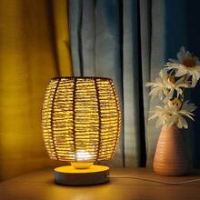 1pc Modern Vintage Woven Rope Lamp With Warm Color LED - USB Powered, With Switch Button, Wooden Base, Creates A Comfortable Atmosphere For Bedroom, Bathroom, Living Room Or Cafe, Bedside Table Lamp - Plug-in Single Color Warm Light - View 6