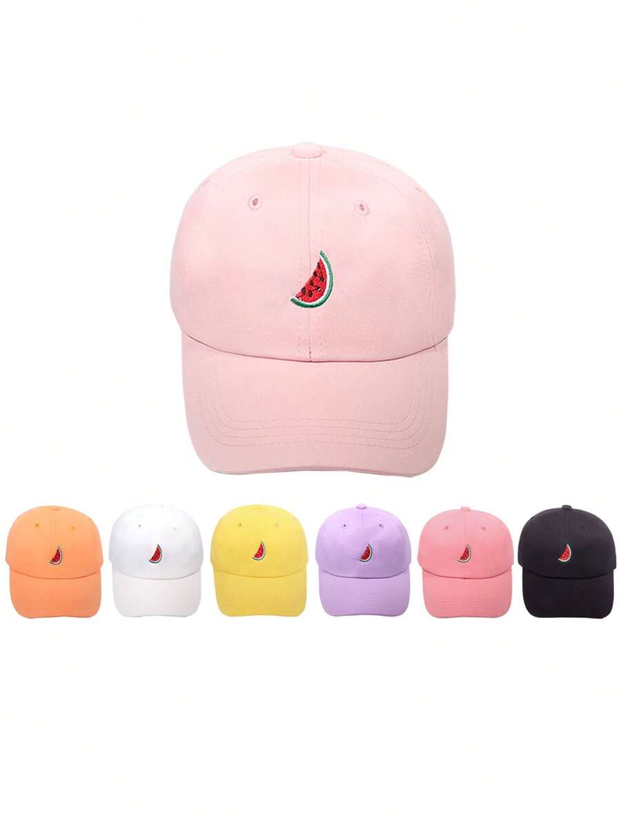 1pc Unisex Child Embroidered Watermelon Pattern Soft Top Baseball Cap, Multi-Color Outdoor Casual Fashion Adjustable Size Sun-Shading Cap, Essential For Spring/Summer - 3-8Y - View 1