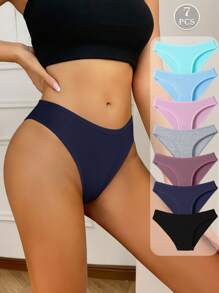 Paquete de 7 bragas de algodón acanalado de unicolor y talle bajo para mujeres, ropa interior cómoda, transpirable y elástica