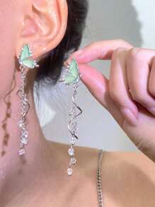1 par de elegantes y sofisticados aretes de borlas con diseño de mariposa y gota de agua en azul con diamantes de imitación, estilo versátil y exclusivo INS para el uso diario de mujeres, actividades al aire libre, sesiones fotográficas o como regalo para el cumpleaños de la novia o de las mejores amigas