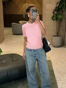 FOR BEAUTY Spring And Summer And Autumn Women Simple Temperament Elegant Casual Round Neck Pullover Daily Casual Versatile Cloud Pink Solid Color Outfit Knitted Christmas Top - Bột Mây - Xem 2