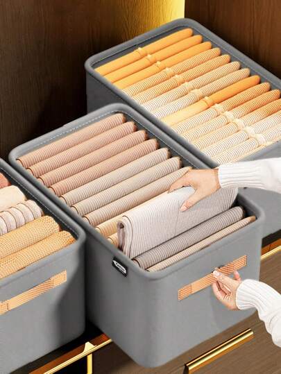 1/2/4PCS Foldable Gray Fabric Storage Bins, Non-Woven Cloth Organizer Baskets With Handles For Living Room Toys, Bedroom Closet Clothes Storage