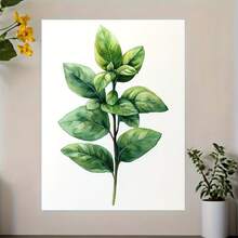 Framed Basil Herb Watercolor Art Print - Botanical Kitchen Wall Decor, Farmhouse Plants Painting With Vibrant Green Leaves, Ready To Hang Rustic Home Art,  Perfect For Room Decor, [Wooden Framed Fine Art Canvas Print] - Green - View 1