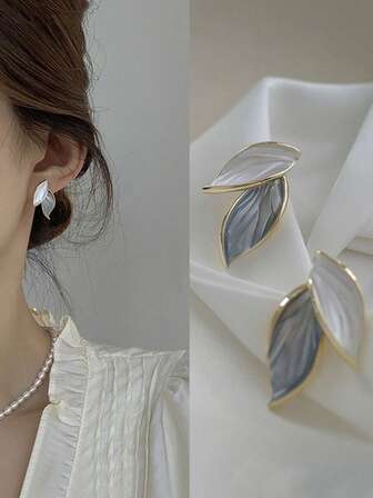 时尚叶子耳环，1 对简约时尚的叶子耳环，女士珐琅耳环首饰，适合女性和女孩，非常适合休闲或正式场合