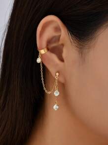 1 Pair Gold-Color Earrings With Clip-On, Fashionable Hip-Hop Style