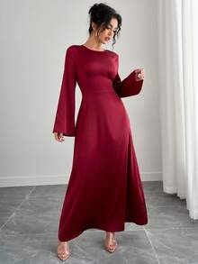 女士长裙时尚中东设计，适合夏季 - 酒紅色 - 查看 2