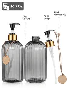 2个装 16.9盎司透明绿色皂液器，带竹制按压泵，可重复灌装液体洗手液，适用于浴室、厨房等场所，是返校必备佳品。 - 灰色 - 查看 6