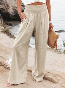 Women's Plain Color Elegant Versatile Pleated Wide Leg High Waist Pants
