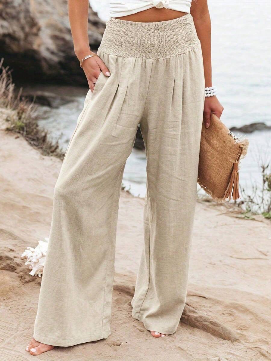 Women's Plain Color Elegant Versatile Pleated Wide Leg High Waist Pants