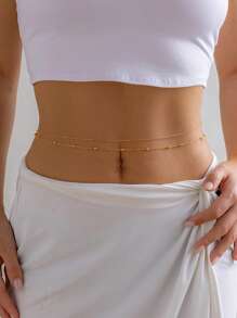 2 pièces Chaîne de taille double couche en faux perles à la mode pour femmes, convient pour l'été, chaîne de corps pour la plage, l'école