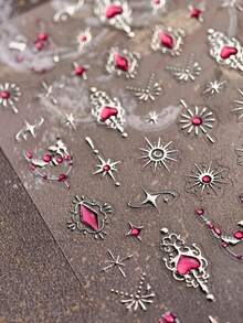 1 件可爱果冻指甲贴纸镀金粉色银色蝴蝶心形星星 5D 自粘美甲贴纸 DIY 指甲装饰贴花卡哇伊配饰 - 彩色 - 查看 4