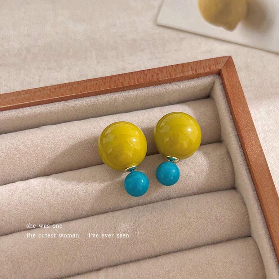 1 Paar Farbblock Kugelohrstecker, Sommer Schmuck, westlicher Stil Schmuck, Strand Accessoires, Party, Strand, Sommer, Schmuck, Accessoires