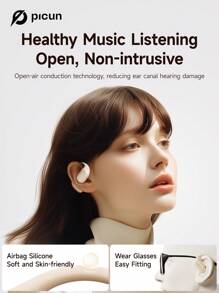 Picun Écouteurs à arceau ouvert Picun H1, écouteurs intra-auriculaires à charge sans fil, réduction du bruit pour les appels, graves puissants, autonomie plus longue, audio surround, contrôle tactile intelligent, confort d'ajustement, pour le sport, la course, le cyclisme, la marche