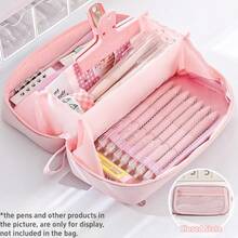 1pc Volcano New Flat Folding Pencil Bag With Portable Handle Transparent Front Pocket Pen Case For Stationery Back To School - Multicolor - View 13