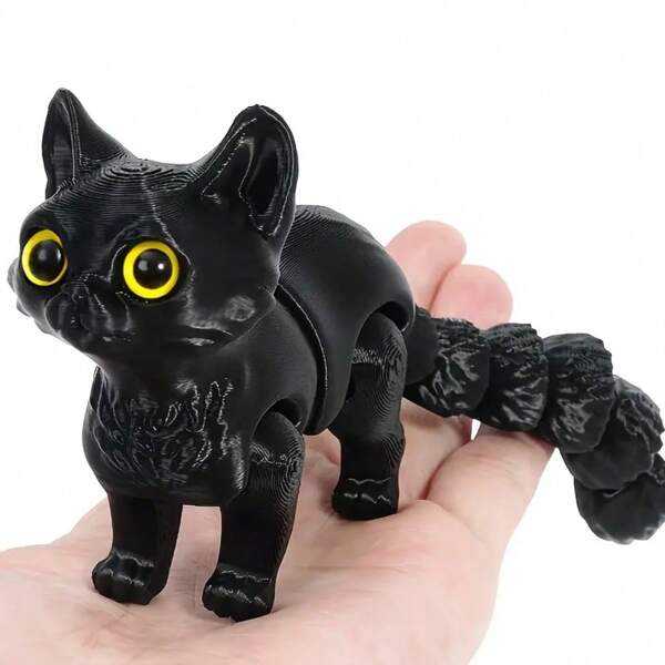 3D Printed Cute Cat Tail Articulated Model - Movable Joints And Realistic Eyes Toy Figurine - Office Desk Decor - Suitable For Party And Outdoor Display - Gift Exchange - Christmas Gift - Valentine's Day Gift (Random Eyes)