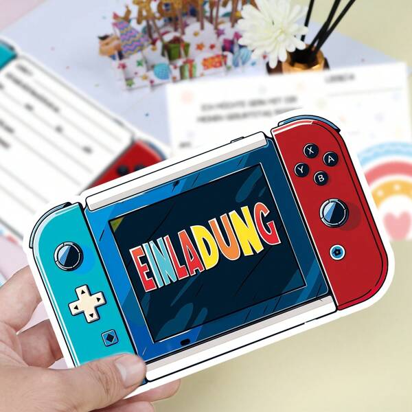 12 Pcs German Text-Controller Themed Birthday Invitation Cards, Video Game Controller Design Suitable For Birthdays, Controller Themed Parties, And Special Occasions