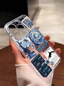 1 pieza de Funda suave y transparente contra huellas dactilares con patrón estético de collage de ballena, medusa y tortuga de tema oceánico veraniego compatible con 16 ProMax/16/16 Pro/16 Plus/11/15/15 Pro/15 ProMax/12/13/14 ProMax/XS/XR/11 Pro/11 ProMax/12 Pro/12 ProMax/13 Pro/13 ProMax/7 Plus/14 Pro/14 ProMax/14 Plus/7 Plus/8 Plus/8/SE 2/12 Mini/13 Mini, antiamarillamiento