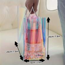 Bolsa de tote transparente de colores del arcoíris para regalos/fiestas/eventos, bolso reutilizable de PVC impermeable, bolsa de empaque universal para regalos, festivales y fiestas