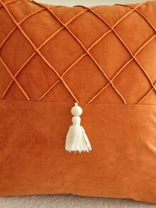 1 buah Sarung Bantal Dekorasi Pom-Pom Lipit Oranye, Cocok untuk Dekorasi Dalam Ruangan, Dapat Digunakan Sepanjang Musim, Tanpa Isi Bantal - Jeruk - View 7