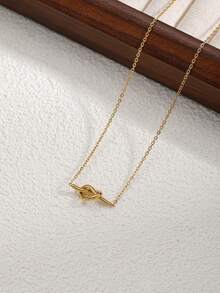 1pc 18K Plated Stainless Steel Minimalist Fashion Bamboo Knot Heart Necklace, Suitable For Women Party, Date, Office Wear