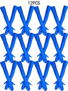 1双/3双/12双女式缎面弹性拼色肘长手套，新娘婚礼手套，肯塔基赛马会茶会手饰手套万圣节