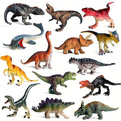 Juego de 14 figuras de dinosaurios medianos - Muñeco de acción de dinosaurio - Regalo perfecto para amantes de los dinosaurios - Ideal para regalos de fiesta, modelos educativos, adornos, cumpleaños y regalos de Navidad