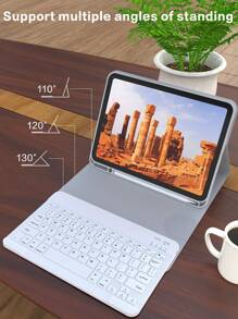 Keyboard Case Compatible With IPad Protective Cover, Supports Automatic Sleep/Wake Lid Writing Tablet Case Detachable Wireless Bluetooth Keyboard , Slim Lightweight Stand Cover With Pencil Holder-Light Gray