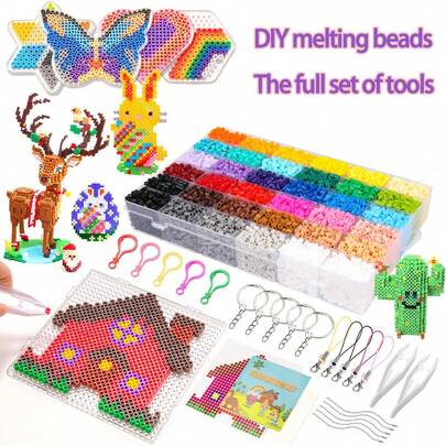 Fused Bead Kits - 24, 48, 72-Color Bead Sets. The Fused Bead Kits Include Pegboards, Irons, Ironing Paper, And Chain Accessories. Suitable For Children's DIY Puzzle Projects, Handmade DIY Activities, Fused Bead Refill Material Packs, And Art Craft Sets.