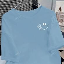 Women's Y2K Style Geometric Pattern Solid Color Round Neck Loose Casual Short Sleeve T-Shirt, Summer