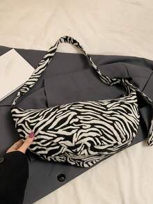 Zebra Stripe Crescent Shaped Crossbody Bag, Suitable For Daily Commute And Travel - Black - View 4