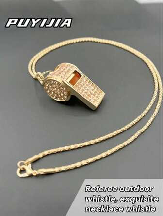 1pc- Referee Outdoor Whistle, Exquisite Necklace Whistle, Fashion Whistle Pendant Necklace Tool, Ideal Gift Selection, Metal Referee Whistle, Luggage Tag, Outdoor Survival Emergency Whistle, Referee Whistle, Exquisite Necklace For Men And Women, Parties, Birthdays And Anniversaries.