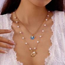 Western Ocean Jewelry Set - Shell & Heart Layered Chain With Faux Pearl Coating | Cowboy Boot Inspired Accessories For Daily/Parties/Gifting