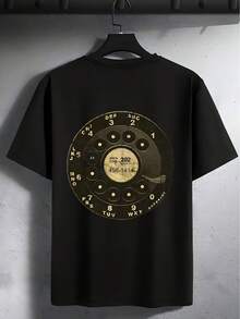 1pc, 100% Cotton, Retro Dial Phone Print T-Shirt, Seasonal Casual And  Men'S T-Shirt, Round Neck High Street Pure Cotton Short-Sleeved T-Shirt, Fashion Boutique T-Shirt, Christmas Gift - 黑色4 - 查看 1