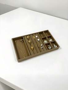 8/1pc Brown Velvet Jewelry Display Tray - Fabric Lined Storage Box For Bracelets, Earrings And Rings, Jewelry Storage Tray, Jewelry Tray, Earrings, Jewelry Necklaces, Rings, Home Decor, New Year Gift, Valentine's Day Gift Jewelry Display Tray, Stackable Drawer Jewelry Storage Box, Velvet Grid Jewelry Organizing Tray, Multi-Purpose Jewelry Box For Rings, Earrings And Necklaces, Large Capacity Drawer, Convenient Classification, Space Saving