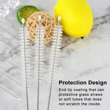 12PCS Straw Cleaning Brush, 9in/23cm Long Stainless Steel Straw Brush, 2in/5cm*0.4in/1cm White Nylon Brush, Suitable For 40/30/20 Oz , Cup, Water Bottle, Milk Cup, Glass Cup, Drinking Straw, Stainless Steel Straw, Glass Straw, Silicone Straw, Plastic Straw, Tube Or Hummingbird Feeder Straw, Reusable Pipe Straw Cleaner, Suitable For Multi-Purpose Cleaning Use In Home Kitchen