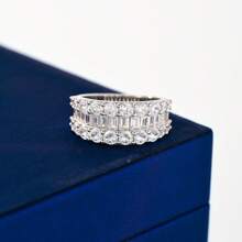 925 Sterling Silver Fine Single Ring For Women CZ Cubic Zirconia 3 Row Wide Wedding Bands For Her Fine Jewelry Gifts