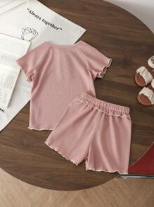 MommBaby Set de 2 piezas para niña y mamá: Top con mangas acanaladas y volantes + Pantalones cortos con efecto de arrugado y volantes, conjunto de verano lindo, casual y cómodo para niña bebé