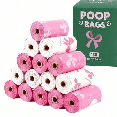 150 Count Extra Thick Dog Waste Bags, Leak-Proof Polyethylene Trash Bags, Unique Patterns, Beautiful Colors, Suitable For Cats And Dogs, Adorable Pet Cleaning Supplies, Multi-Purpose Cleaning Bags, Valentine'S Day Surprise Gift, New Year Gift, Holiday Supplies, Spring Festival Gifts, Birthday Surprises, In White And Pink.