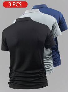 3pcs Boyfriend Style Men's Lightweight Breathable Running Fitness Casual Solid Color Short Sleeve Polo T-Shirts, Summer