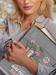 Waterproof Polyester Book Cover - Inspired By "Gray Book Flower" Print, With Extra Pocket And Smooth Zipper - An Ideal Gift For Book Lovers, Librarians, Teachers, And Graduates - Multicolor - View 6