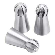 3Pcs/Set Russian Ball Flower Icing Piping Nozzles Fondant Tips Cake Decoration Tools Kitchen Pastry Cupcake Baking Pastry Tools - Silver - View 4