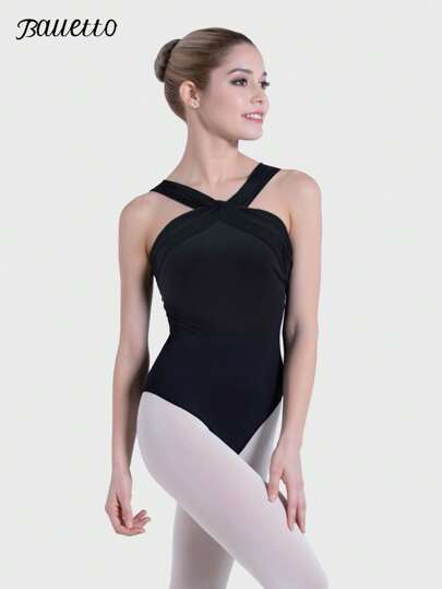 balletto سروال رقص نسائي من النايلون مع لوحة شبكية أمامية ، ظهر مزود بحمالات للأداء في الباليه والتمرينات الرياضية للبالغين