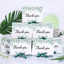 5件套桉树叶感谢礼盒，生日礼盒，婚礼礼盒，绿色蝴蝶结桉树叶图案礼盒，适合生日、洗礼、婚礼、派对礼物 - 彩色 - 查看 1