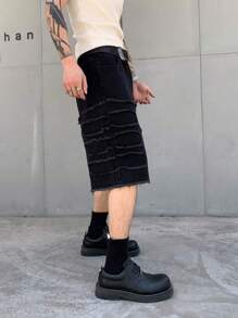Shorts vaqueros casuales de corte holgado con estilo callejero pionero de parches negros para hombres GlobeSwift, aptos para primavera/verano