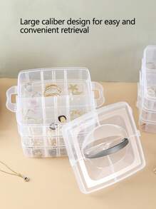 1 pieza Caja de almacenamiento de plástico transparente apilable de 3 capas y 18 compartimentos con cierre de resorte, adecuada para guardar juguetes, artículos de papelería, accesorios de joyería y otros artículos pequeños, para volver a la escuela