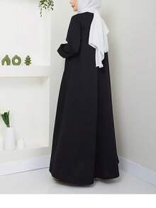 Solid Color Elegant Turkish Dubai Middle Eastern Style Women Long Robe Robe Zipper Flared Comfortable Long Sleeve Abaya