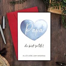 1pc Heartfelt Father's Day Greeting Card With Envelope – Blue Watercolor Heart Design, German Edition For Dad, Stepfather, Or Adoptive Father, 12cm X 17cm, Perfect For Celebrating Father-Youngsters Bond, Fathers Day Gift